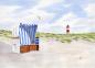 Preview: Postkarte DIN-A6  Aquarell Kunst Maritim Druck Kunstdruck Strandkorb Sylt Nordsee Meer Leuchtturm Strand Dünen